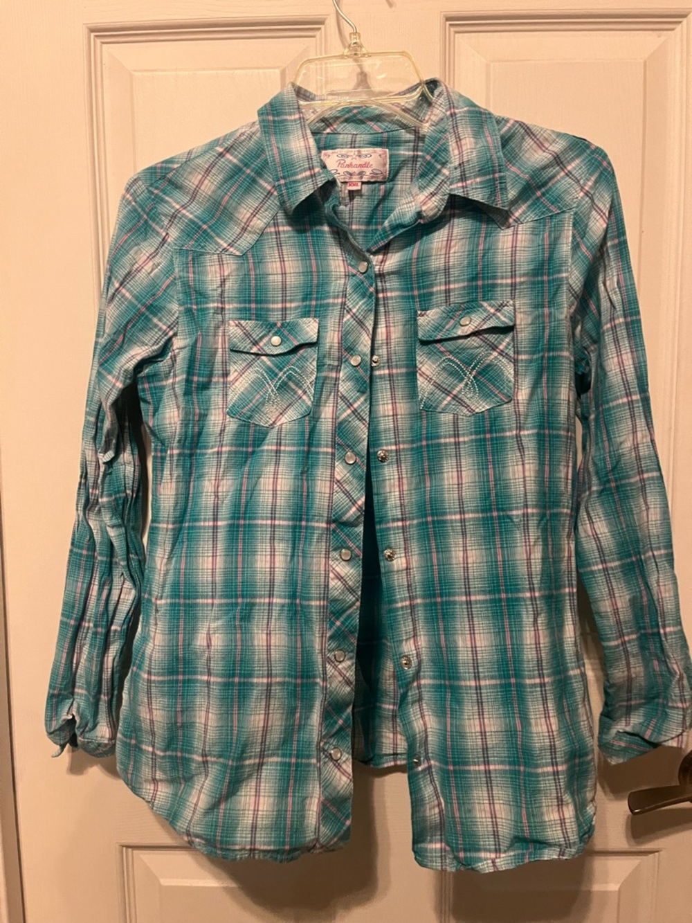 Plaid Button-Up Shirt - Teal/White - Kids